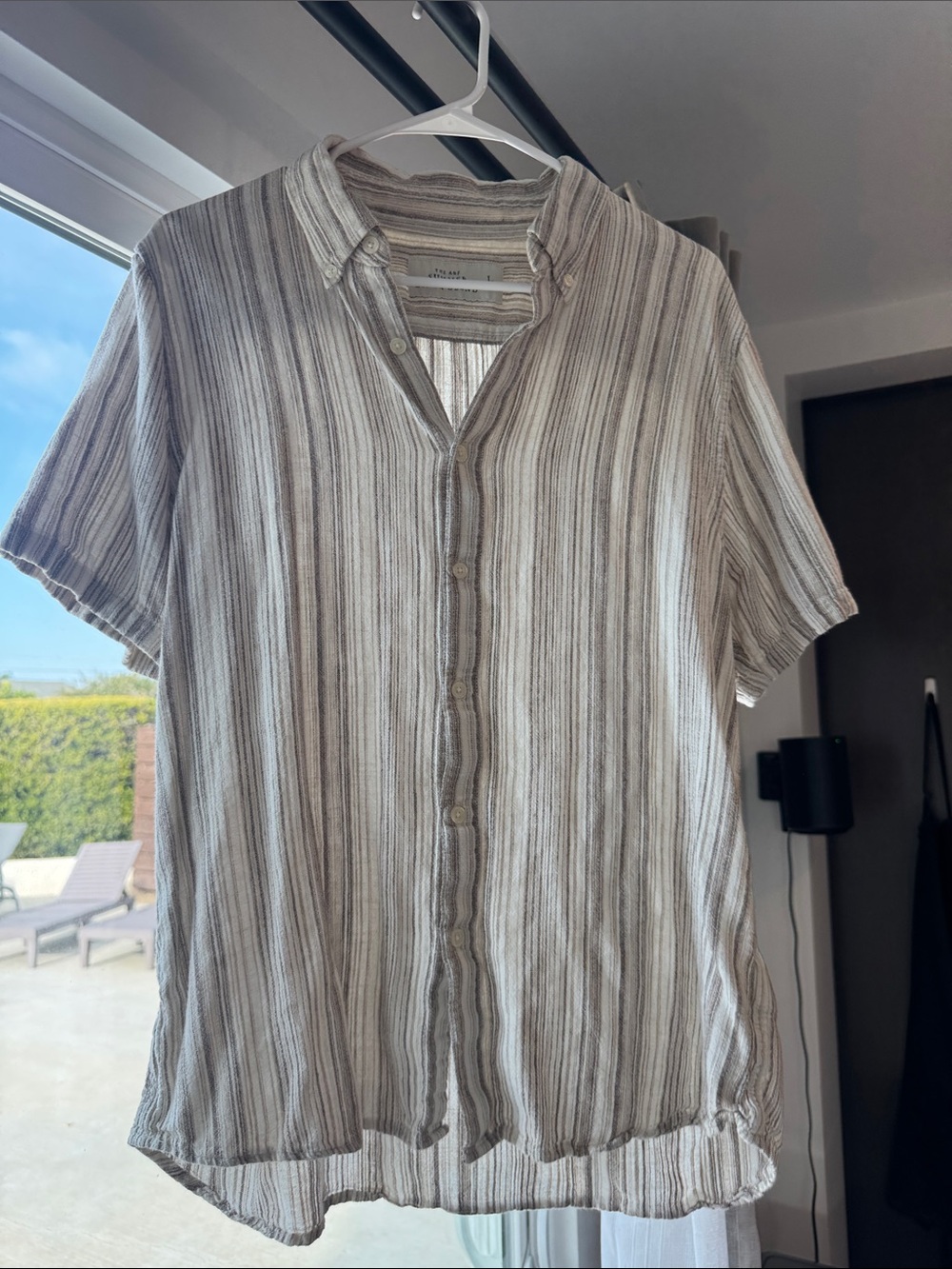 Abercrombie & Fitch Men’s Short-Sleeve Striped Button-Down — Beige & Cream